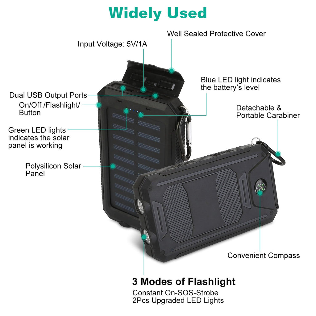 1Pc 1W MAh Solar Power Bank External Battery Pack Dual USB Interface