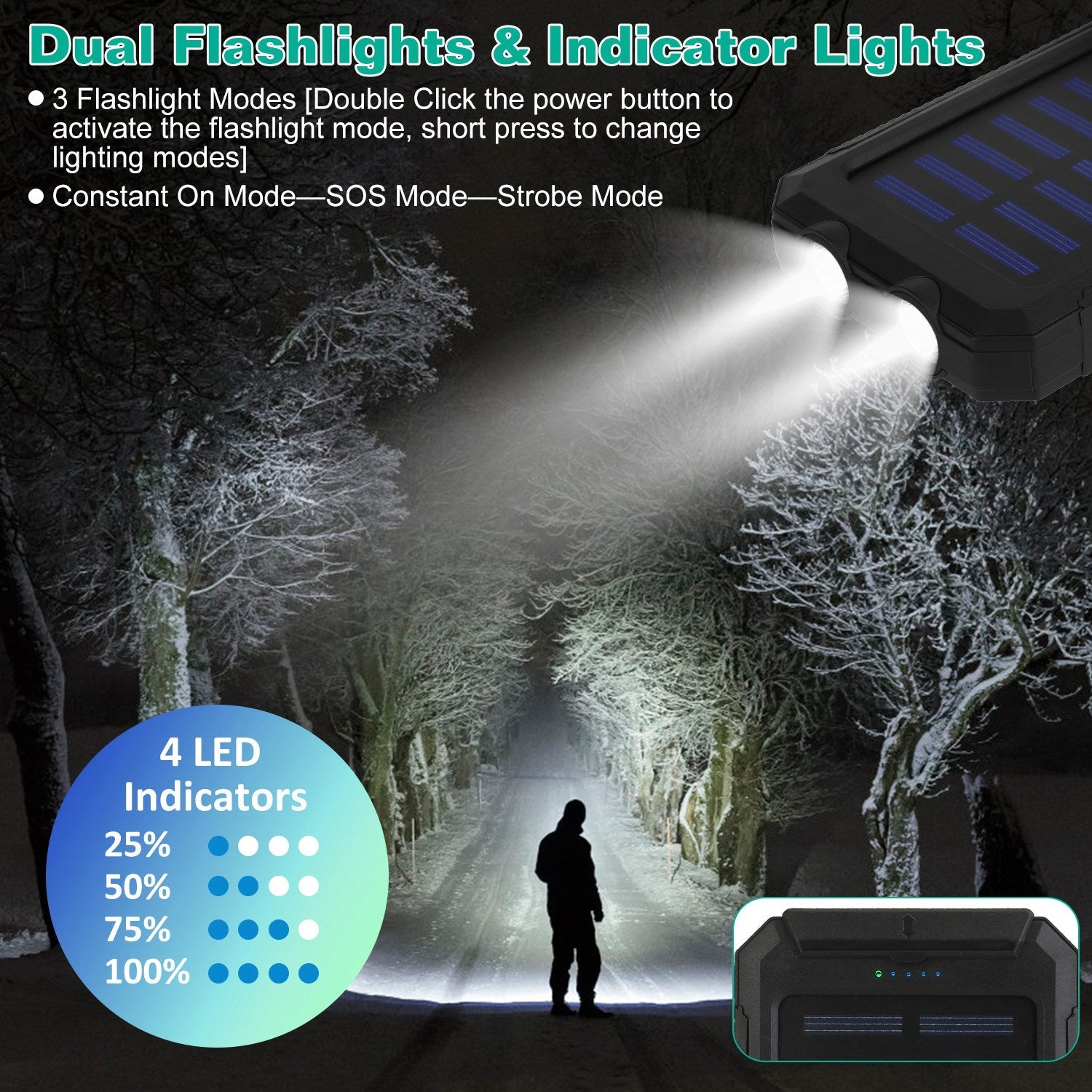 1Pc 1W MAh Solar Power Bank External Battery Pack Dual USB Interface